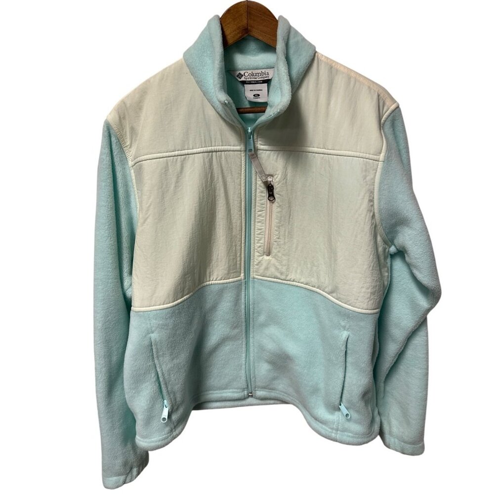 Columbia Zip Up Fuzzy Fleece Jacket With Nylon Overlay Women's Size XL